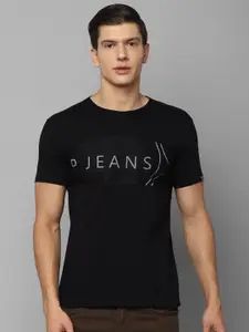 Louis Philippe Jeans Men Black Typography Printed Pure Cotton Slim Fit T-shirt