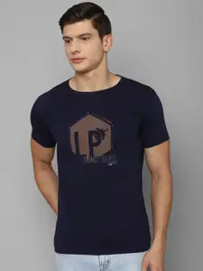Louis Philippe Jeans Men Navy Blue Typography Printed Slim Fit T-shirt