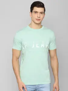 Louis Philippe Jeans Men Sea Green Typography Printed Slim Fit T-shirt