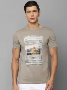 Louis Philippe Jeans Men Cream-Coloured Printed Slim Fit Cotton T-shirt