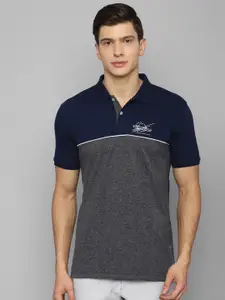 Louis Philippe Jeans Men Grey & Navy Blue Colourblocked Polo Collar Pure Cotton T-shirt