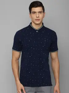 Louis Philippe Jeans Men Navy Blue Printed High Neck Slim Fit T-shirt