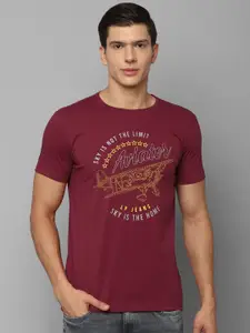 Louis Philippe Jeans Men Pure cotton  Maroon Typography Printed Slim Fit T-shirt