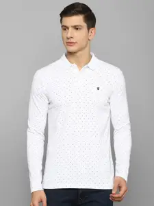 Louis Philippe Sport Men White Printed Polo Collar Pure Cotton Slim Fit T-shirt