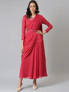 WISHFUL Red Striped Satin Ethnic Maxi Maxi Dress
