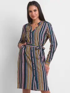 SPYKAR Women Purple Striped Shirt Dress