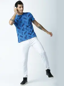 Huetrap Men Blue Printed T-shirt