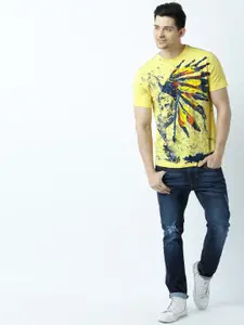 Huetrap Men Yellow Graphic Printed Cotton T-shirt