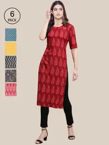 7Threads Women Multicoloured Ethnic Motifs Printed Chikankari Crepe Kurta