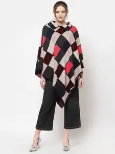 513 Women Pink & Red Colourblocked Lapel Shrug