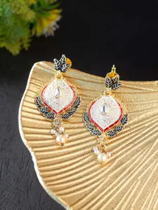 Golden Peacock Gold-Toned & Maroon Leaf Shaped Drop Earrings