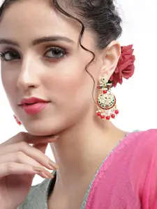 Golden Peacock Red & Green Crescent Shaped Drop Earrings