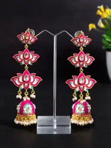 Golden Peacock Pink & Gold-Toned Floral Drop Earrings