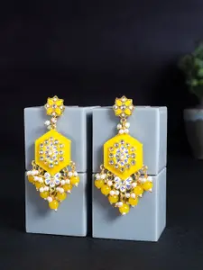 Golden Peacock Yellow & Gold-Toned Floral Drop Earrings