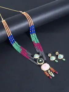 Golden Peacock Women Multicoloured Beaded Layered Necklace & Earrings