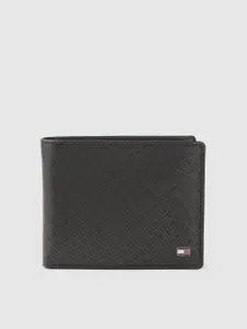 Tommy Hilfiger Men Black Geometric Printed Leather Two Fold Wallet