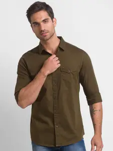 SPYKAR Men Green Slim Fit Casual Shirt