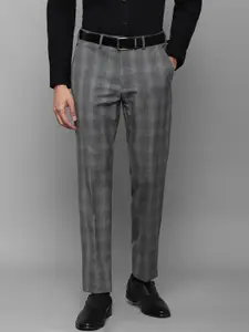 Louis Philippe Men Grey Checked Slim Fit Trousers