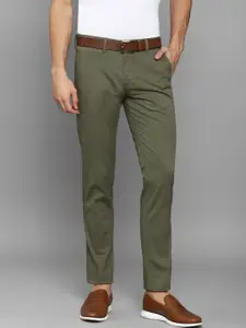 Louis Philippe Sport Men Olive Green Checked Slim Fit Chinos Trousers