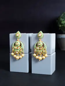 Golden Peacock Green & Gold-Toned Classic Chandbalis Earrings