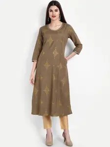 SUTI Women Khaki Ethnic Motifs Printed Kurta