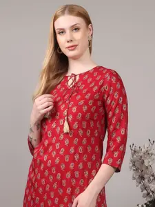 SUTI Women Red Ethnic Motifs Keyhole Neck Kurta