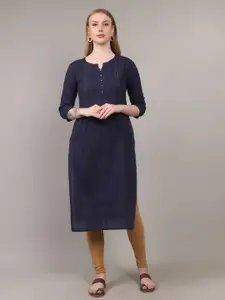 SUTI Women Navy Blue Thread Work Cotton Straight Kurta