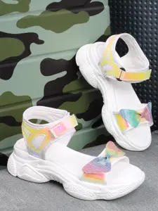 TWIN TOES Women White Printed Platform Sandals