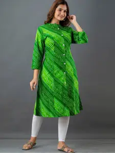 Lee Moda Women Green Bandhani Printed Kurta