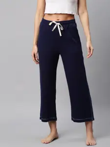 Chemistry Women Navy-Blue Solid Pure Cotton Lounge Pant