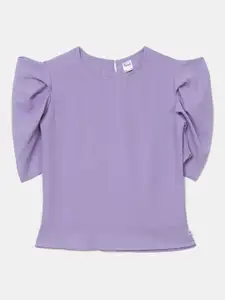 V-Mart Girls Purple Georgette Round Neck Top