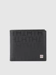 Tommy Hilfiger Men Black Textured Leather Two Fold Wallet