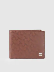 Tommy Hilfiger Men Tan Brown Printed Leather Two Fold Wallet
