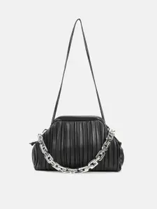 Kazo Black Textured PU Structured Handbags