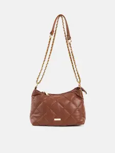 Kazo Women Brown Textured PU Structured Handbag with Quilted