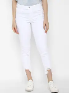 AMERICAN EAGLE OUTFITTERS Women White Slim Fit Mildly Distressed Jeans