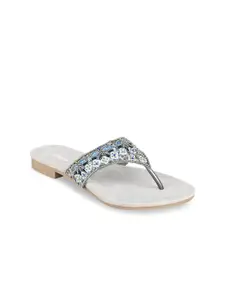 Rocia Women Grey Embellished Ethnic Open Toe Flats with Embroidered