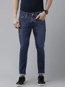 SPYKAR Men Dark Blue Slim Fit Mid-Rise Tapered Leg Light Fade Stretchable Jeans