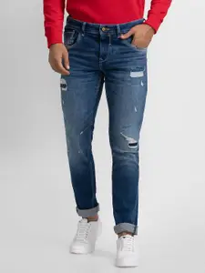 SPYKAR Men Skinny Fit Low-Rise Mildly Distressed Light Fade Stretchable Jeans