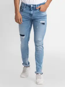 SPYKAR Men Skinny Fit Low-Rise Mildly Distressed Light Fade Stretchable Jeans