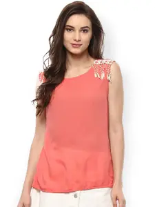 Zima Leto Women Coral Pink Solid Top