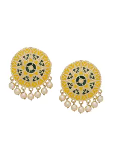 Silvermerc Designs Gold-Toned & Green Gold-Plated  Circular Drop Earrings