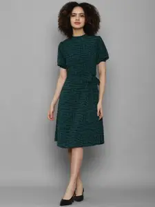 Allen Solly Woman Green & Black A-Line Midi Dress