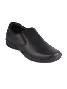 Red Chief Men Black Solid Leather Formal Slip-On Shoes