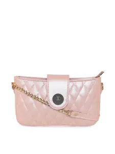 ESBEDA Women Pink Textured PU Structured Handbag with Quilted