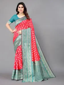 Winza Designer Fuchsia & Blue Ethnic Motifs Zari Silk Blend Banarasi Saree