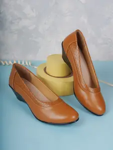 ELLE Women Camel Brown Solid Block Pumps