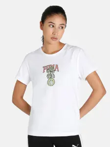 Puma Women White Downtown Relaxed Fit Graphic T-shirt