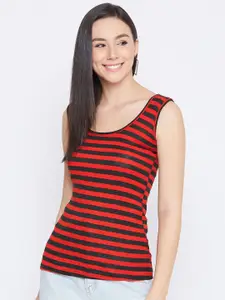 Q-rious Women Red & Black Striped Patterned Camisoles