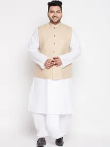VASTRAMAY PLUS Men Plus Size White Pure Cotton Kurta with Dhoti Pants